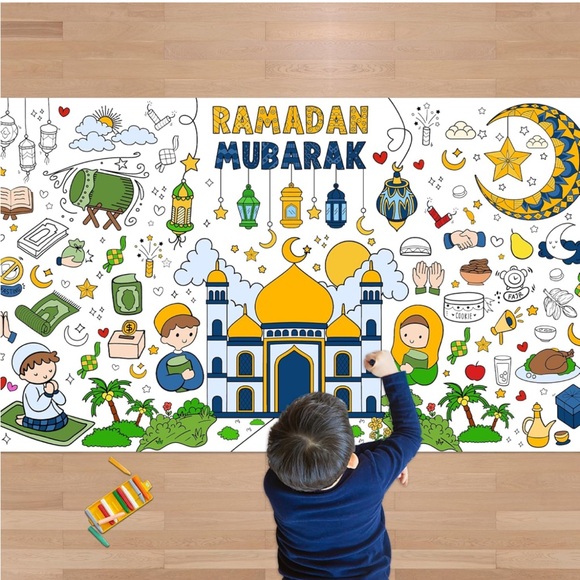 Other - 🌙 B33 - Ramadan Giant Coloring Poster/Tablecloth-Ramadan Decorations